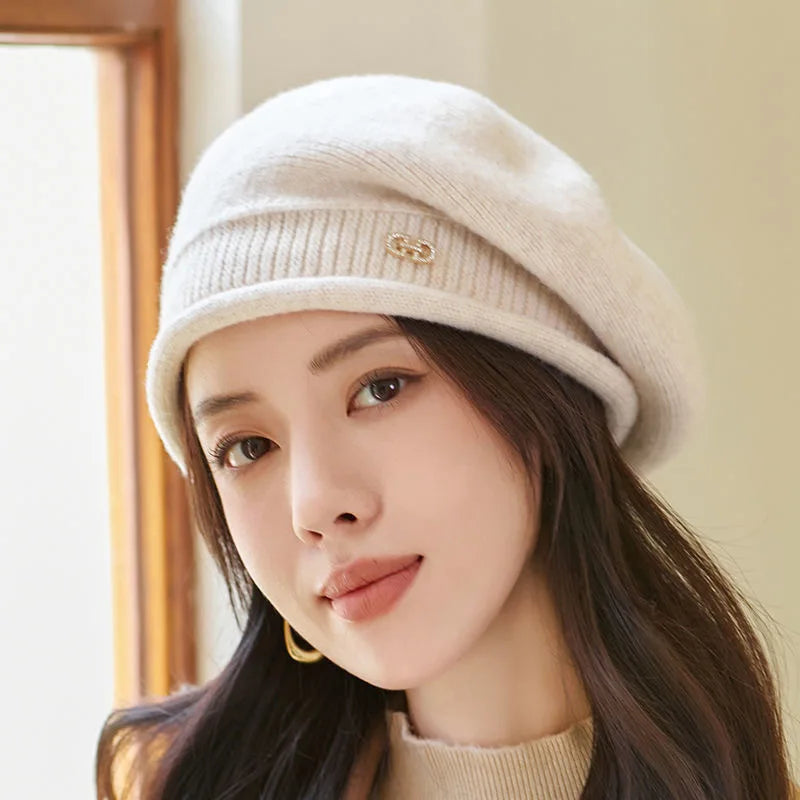 Soft and Comfortable Acrylic Knitted Hat, Women's Elastic Wool Urine Cap for Cold Weather