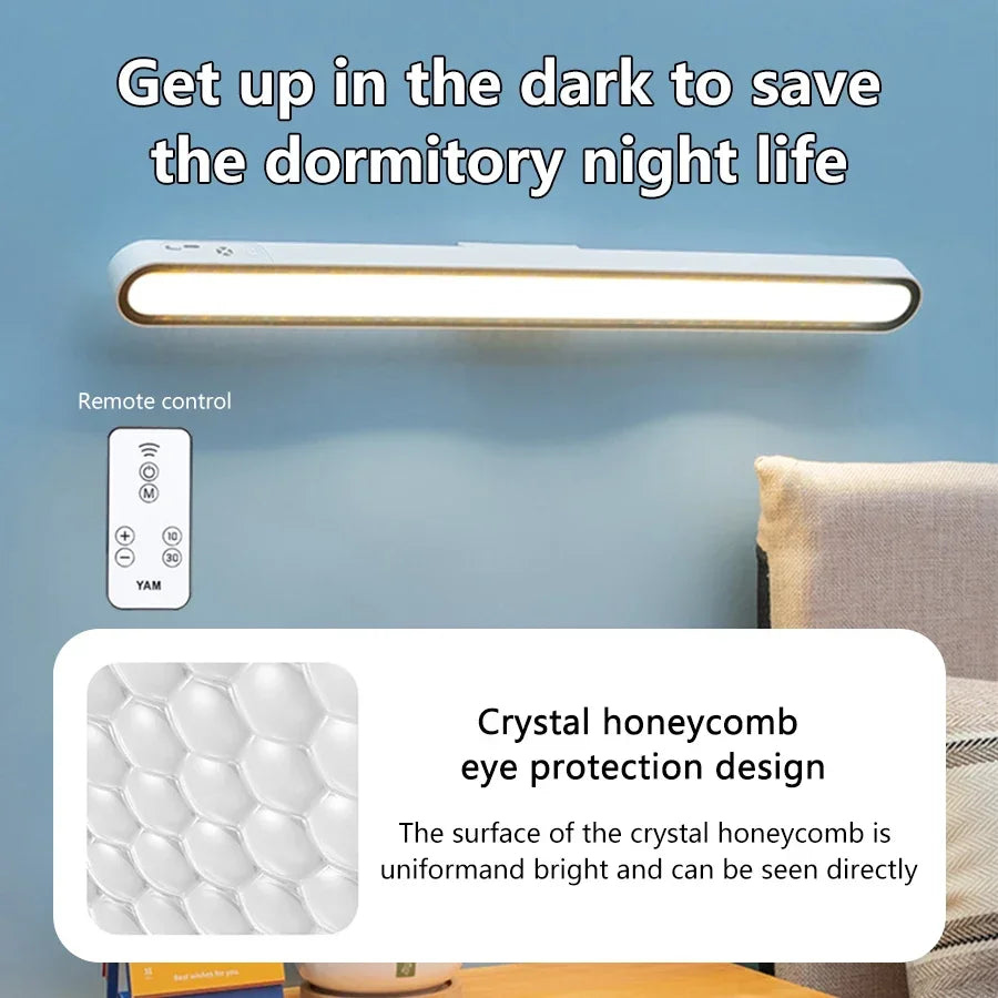 Magnetic Hanging Table Lamp, Remote Control Stepless Dimming LED, USB Rechargeable Night Light for Learning and Reading
