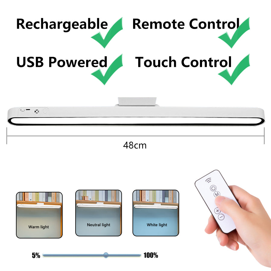 Magnetic Hanging Table Lamp, Remote Control Stepless Dimming LED, USB Rechargeable Night Light for Learning and Reading