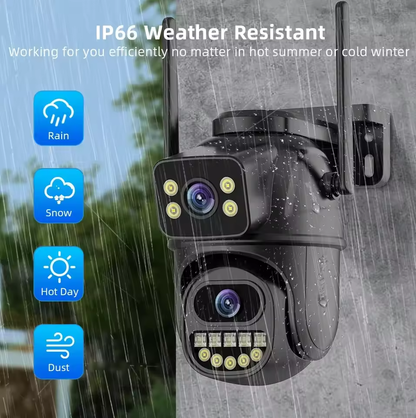 Outdoor WiFi Surveillance Camera with Dual Lens and Digital Zoom, AI Human Detect