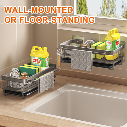 Kitchen Sink Drain Rack With Tray Aluminum Sink Shelf Soap Sponge Holder Dishcloth Towel Rack Filte 4