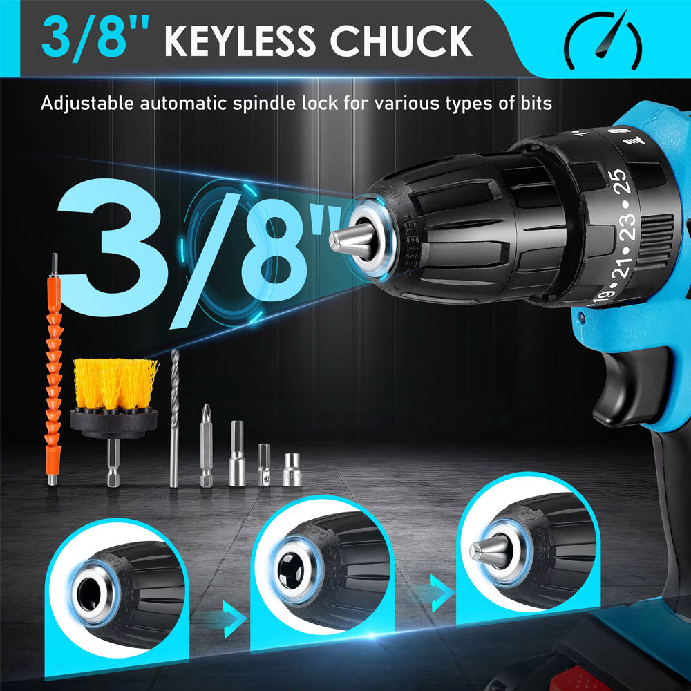 Lithium Battery Cordless Impact Drill, Multifunctional Electric Drill, Rechargeable Speed Power Tool, Screwdriver