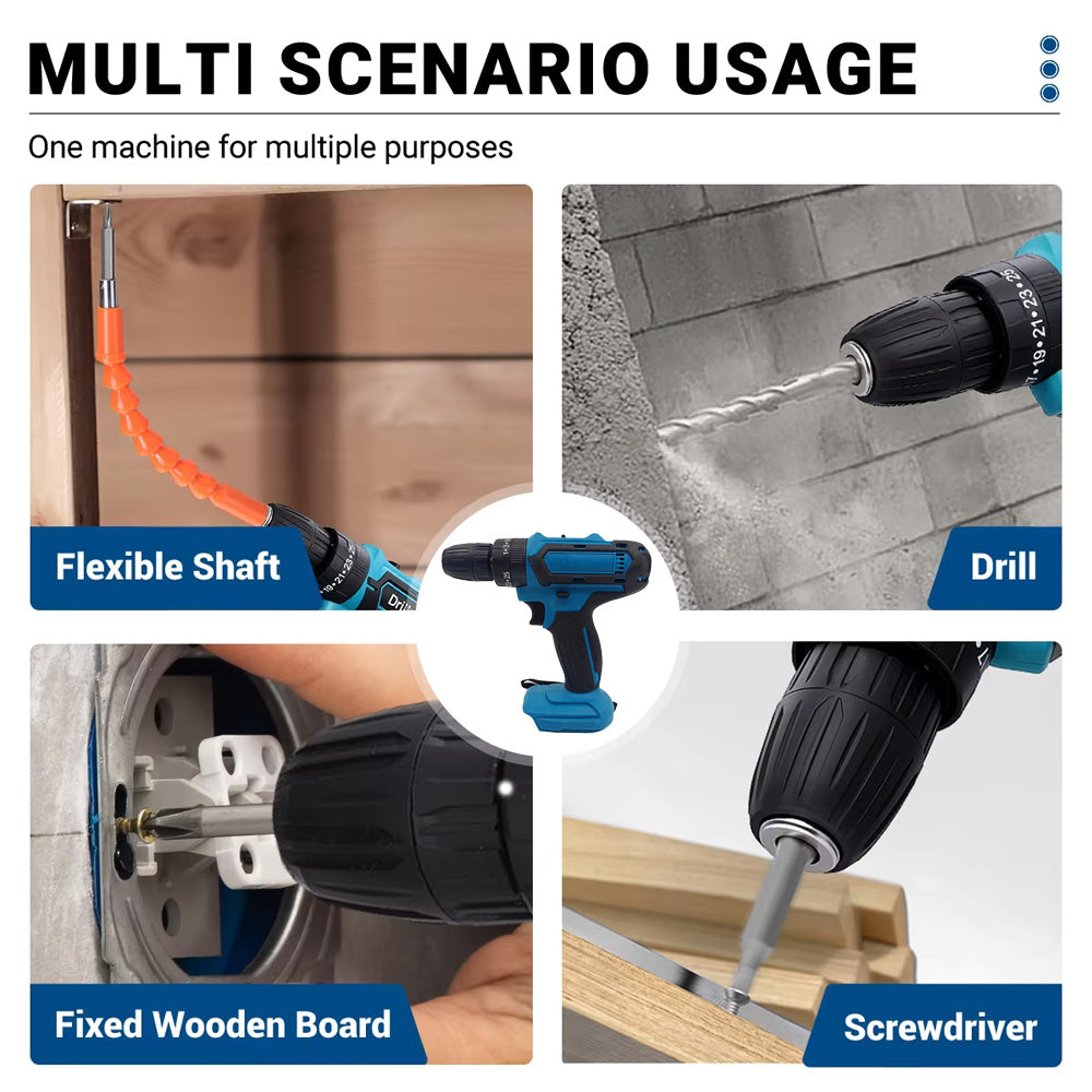 Lithium Battery Cordless Impact Drill, Multifunctional Electric Drill, Rechargeable Speed Power Tool, Screwdriver