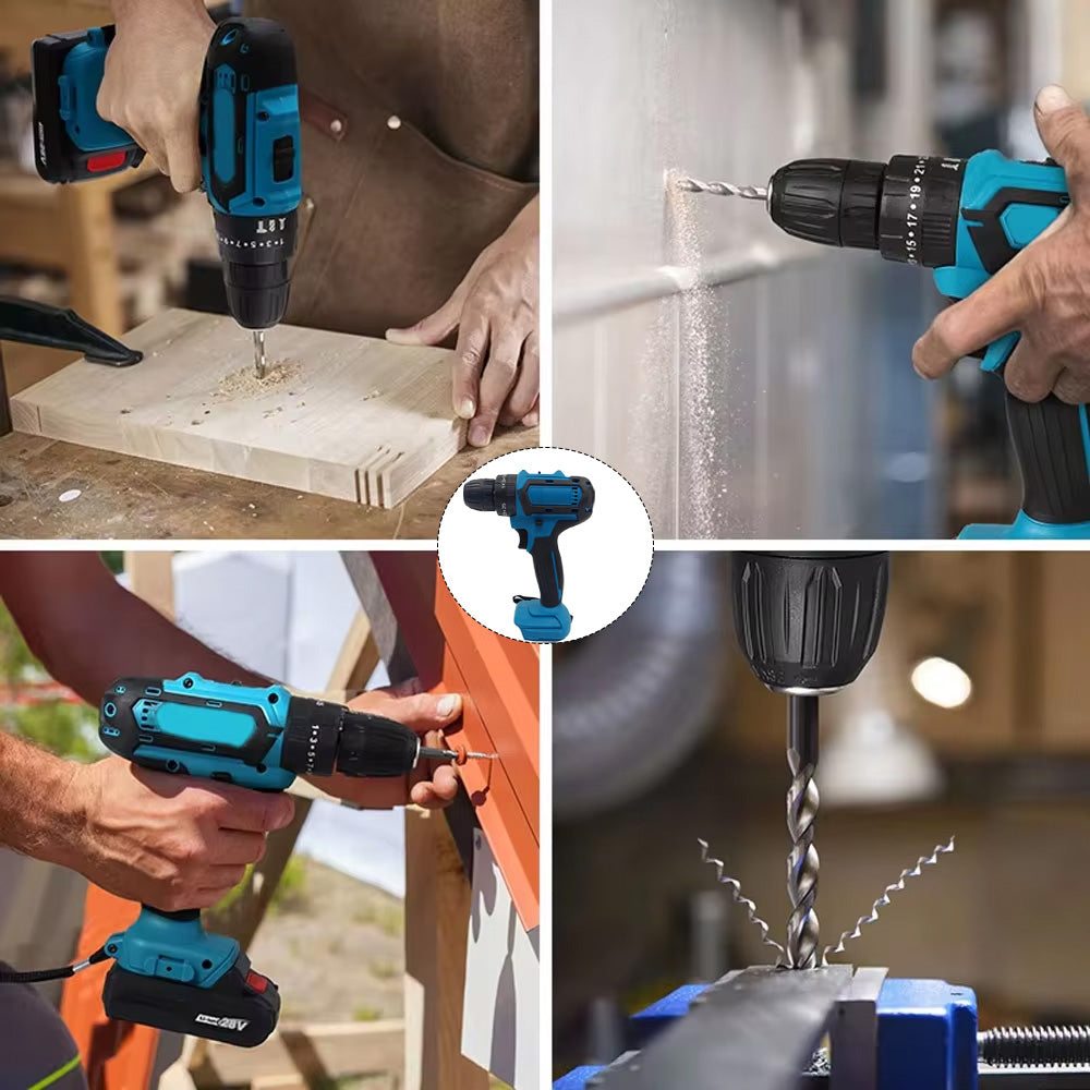 Lithium Battery Cordless Impact Drill, Multifunctional Electric Drill, Rechargeable Speed Power Tool, Screwdriver