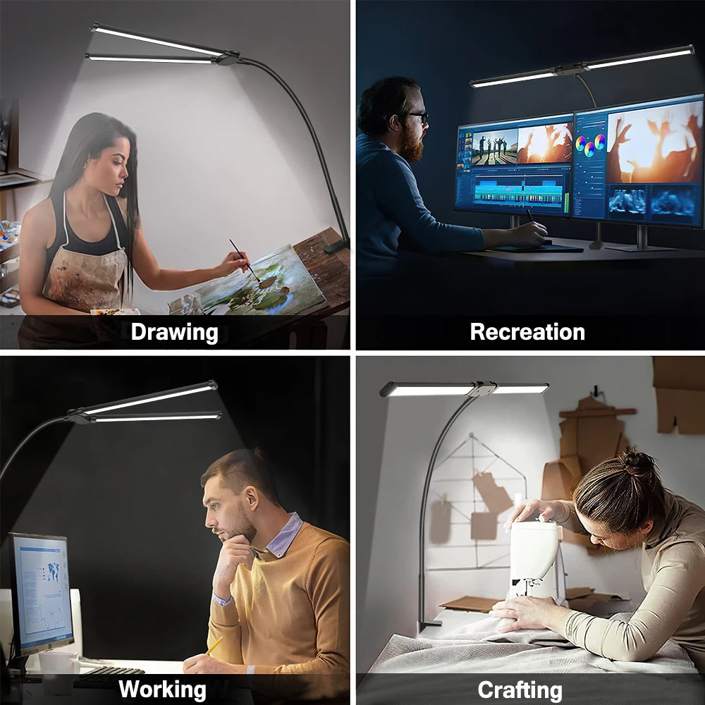 Dimmable LED Desk Lamp With Clip Foldable Swing Arm DoubleSingle Head For Workstation 3
