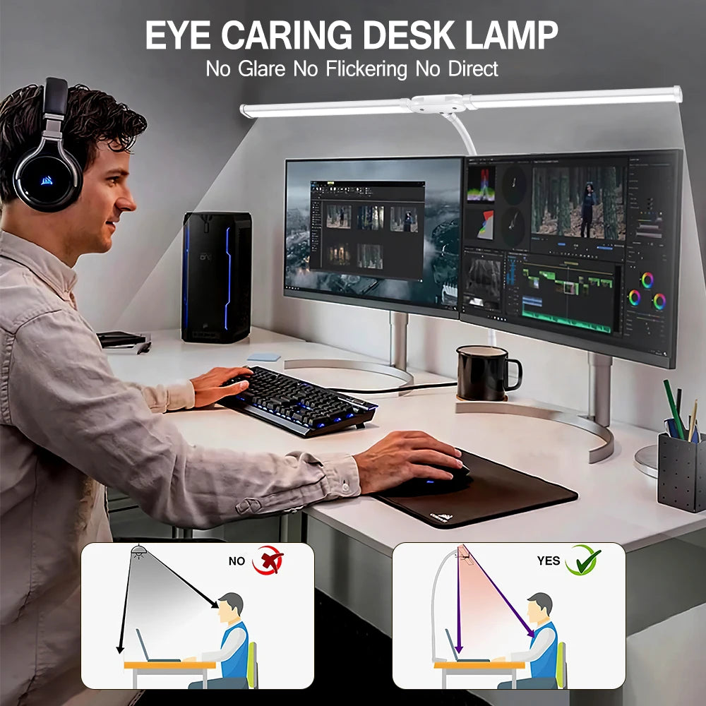 Dimmable LED Desk Lamp With Clip Foldable Swing Arm DoubleSingle Head For Workstation 4