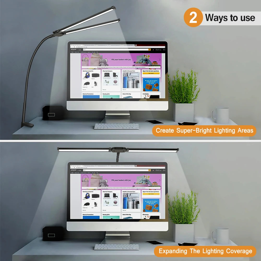 Dimmable LED Desk Lamp With Clip Foldable Swing Arm DoubleSingle Head For Workstation 5