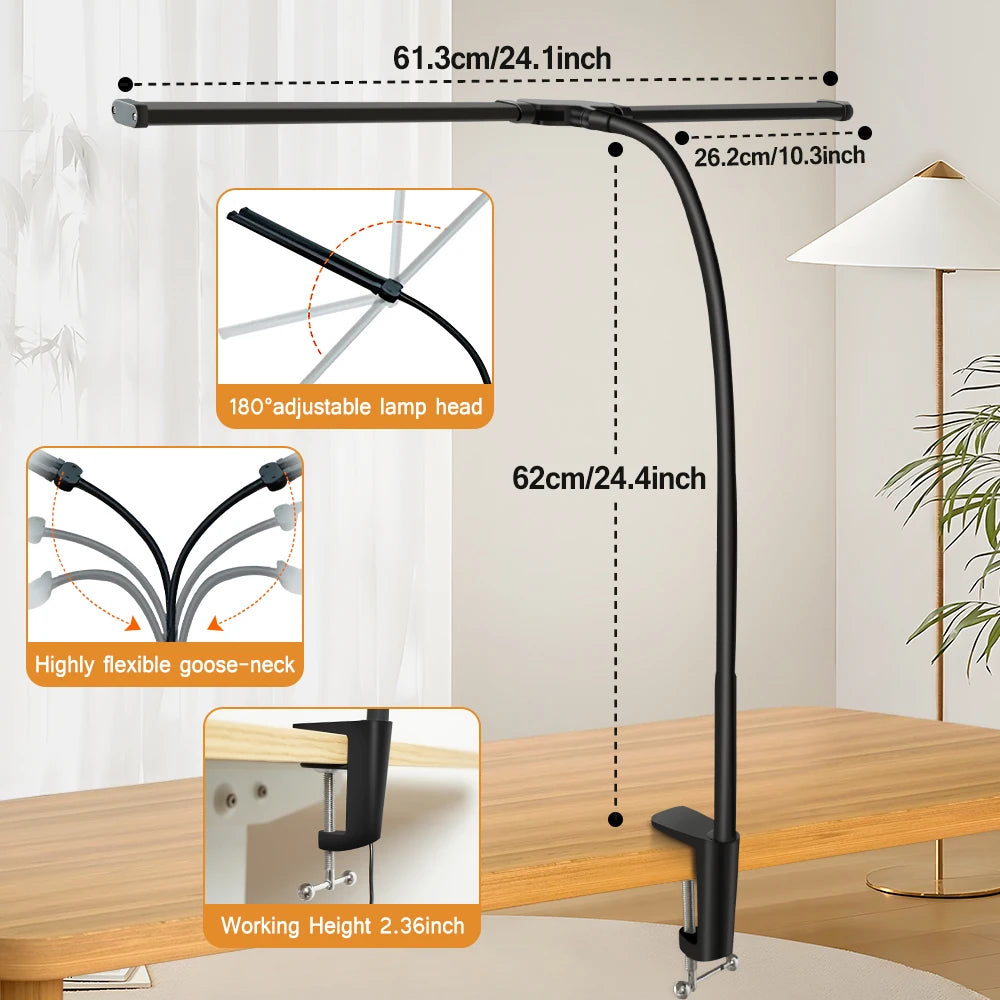 Dimmable LED Desk Lamp With Clip Foldable Swing Arm DoubleSingle Head For Workstation 6
