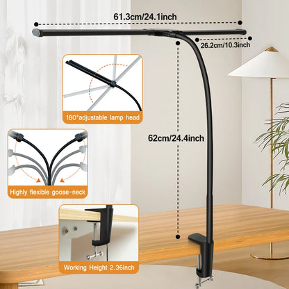 Dimmable LED Desk Lamp With Clip Foldable Swing Arm DoubleSingle Head For Workstation 6