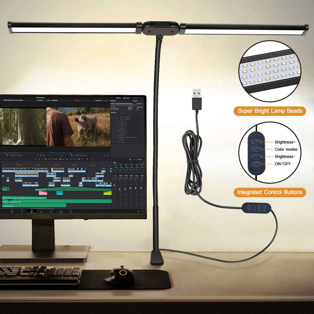 Dimmable LED Desk Lamp With Clip Foldable Swing Arm DoubleSingle Head For Workstation 1