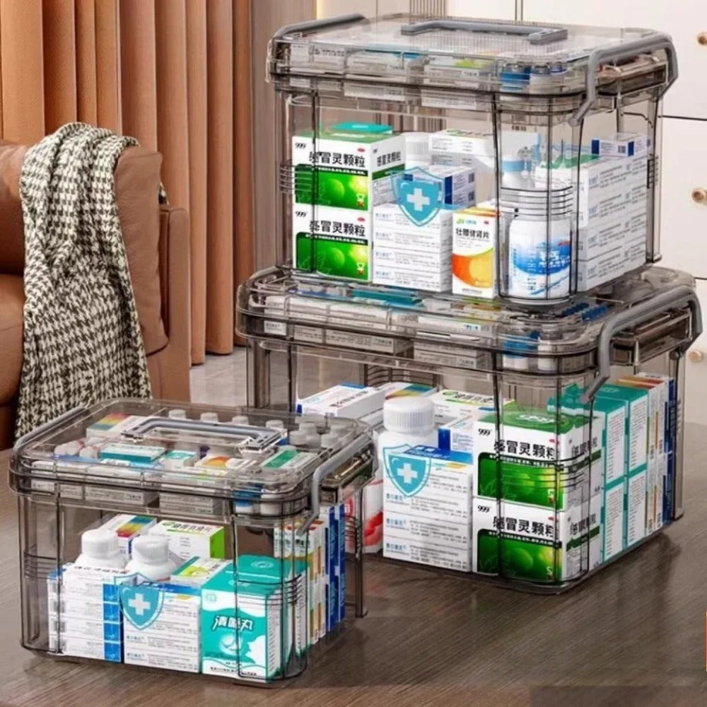 Large Transparent Household Medicine Box With Portable Handle MultiFunctional DustProof Organizer B 1