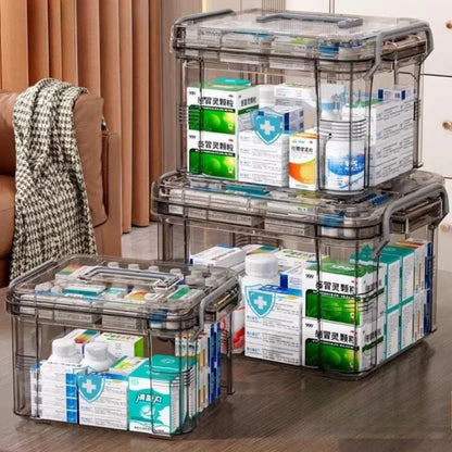 Large Transparent Household Medicine Box With Portable Handle MultiFunctional DustProof Organizer B 1