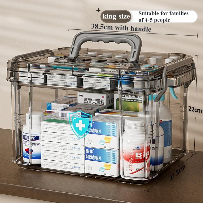 Large Transparent Household Medicine Box With Portable Handle MultiFunctional DustProof Organizer B 5