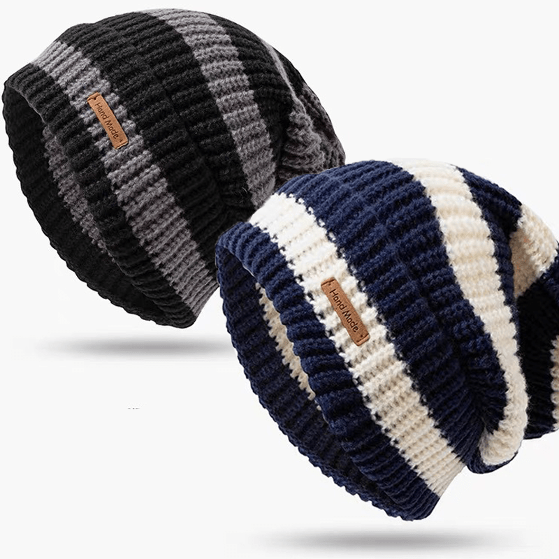 Windproof Korean Fashion Striped Knitted Hat, Trendy Lightweight Hat for Men and Women, Warm for Autumn Winter Outdoor
