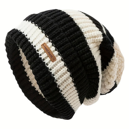 Windproof Korean Fashion Striped Knitted Hat, Trendy Lightweight Hat for Men and Women, Warm for Autumn Winter Outdoor