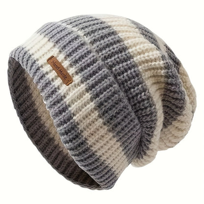 Windproof Korean Fashion Striped Knitted Hat, Trendy Lightweight Hat for Men and Women, Warm for Autumn Winter Outdoor