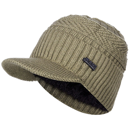 Stylish Unisex Warm Winter Hats, Add Fur Lined Soft Beanie Cap With Brim, Thick Knitted Hats For Men & Women