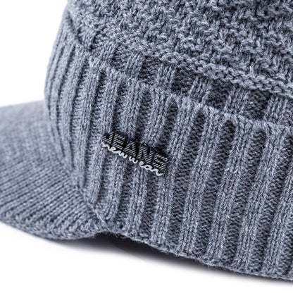 Stylish Unisex Warm Winter Hats, Add Fur Lined Soft Beanie Cap With Brim, Thick Knitted Hats For Men & Women