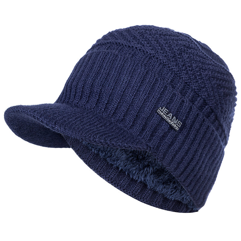 Stylish Unisex Warm Winter Hats, Add Fur Lined Soft Beanie Cap With Brim, Thick Knitted Hats For Men & Women
