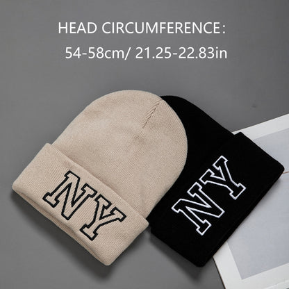 Fashionable Unisex Embroidered Knitted Hat with Letters NY Warm Woolen Winter Hat All-Matching Style
