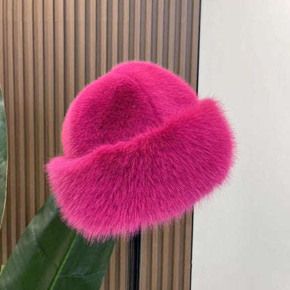 Fluffy Fur Winter Hat Womens Ski Cap Thick Warm Windproof Faux Fur Russian Fishermans Mink Snow Hat 16