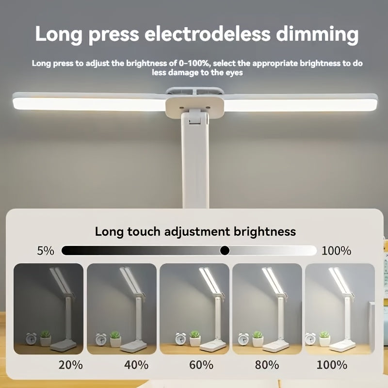 Foldable LED DoubleHead Desk Lamp USB Rechargeable Dimmable Touch Night Light EyeProtection Bedside 3