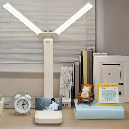 Foldable LED Double-Head Desk Lamp, USB Rechargeable, Dimmable Touch Night Light, Eye-Protection Bedside Reading