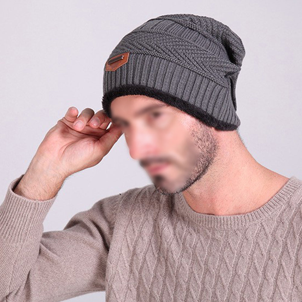 Thick Lined Knit Beanie Winter Outdoor Cap, Warm Ear Protection Hat for Men, Dark Gray Cycling Hat