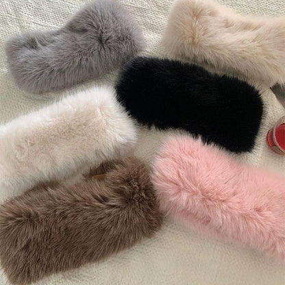 Plush Thickened Winter Headband Solid Color Ear Warmer for Ski Cap Outdoor Windproof Head Cover