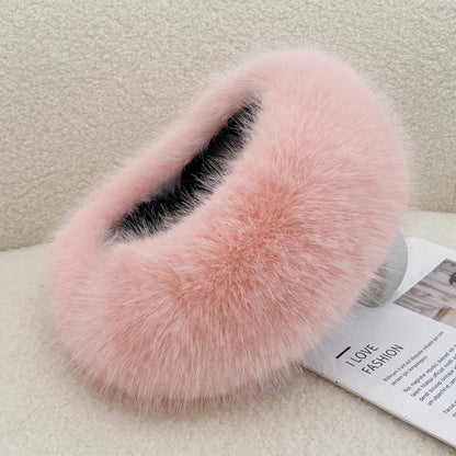 Plush Thickened Winter Headband Solid Color Ear Warmer for Ski Cap Outdoor Windproof Head Cover