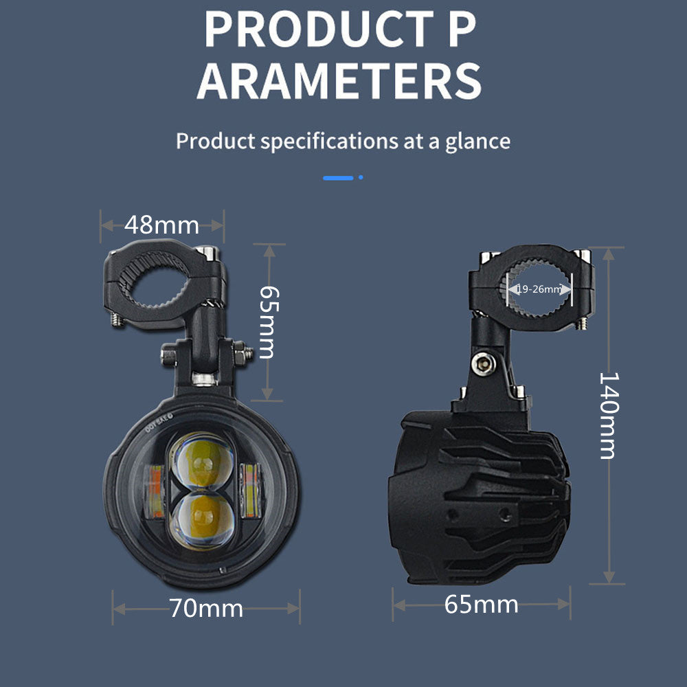LED Auxiliary Driving Light for Motorcycle, Fog Lamp, Dual Color Headlight, Spotlight