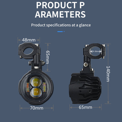 LED Auxiliary Driving Light for Motorcycle, Fog Lamp, Dual Color Headlight, Spotlight
