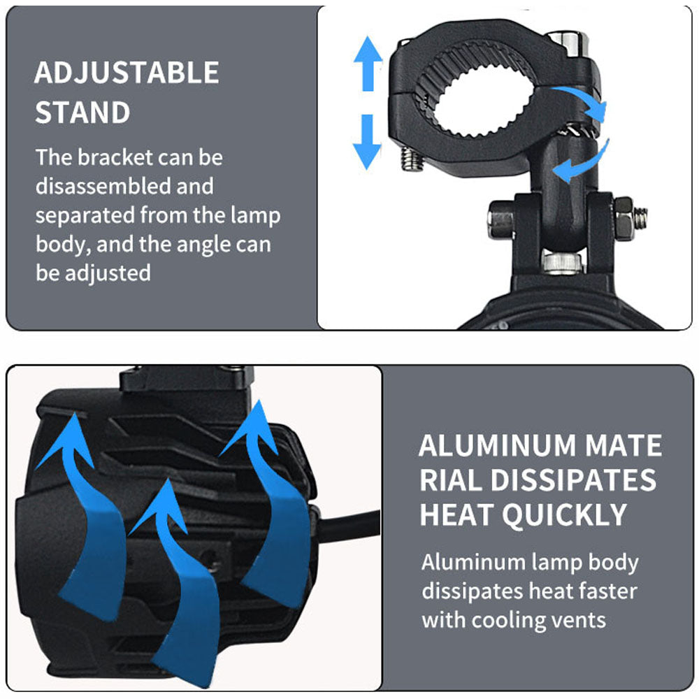 LED Auxiliary Driving Light for Motorcycle, Fog Lamp, Dual Color Headlight, Spotlight