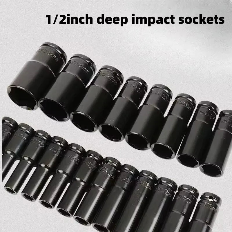 Universal Socket Drive, Deep Socket Set, Drive Metric Impact Socket Set for Pneumatic Tools