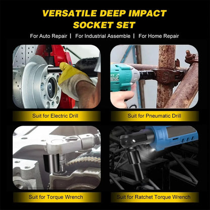 Universal Socket Drive, Deep Socket Set, Drive Metric Impact Socket Set for Pneumatic Tools