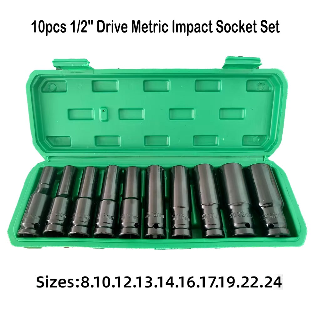 Universal Socket Drive, Deep Socket Set, Drive Metric Impact Socket Set for Pneumatic Tools