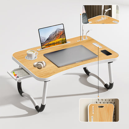 Foldable Laptop Table For Working Portable Desk With USB Light Small Fan Cup Holder Tablet Slot Lif 4