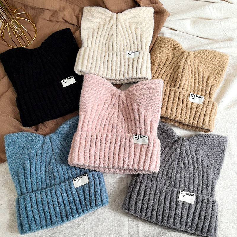 Sweet Cat Ears Beanies For Women Winter Warm Ear Protection Autumn Pullover Knitted Hats Versatile 1