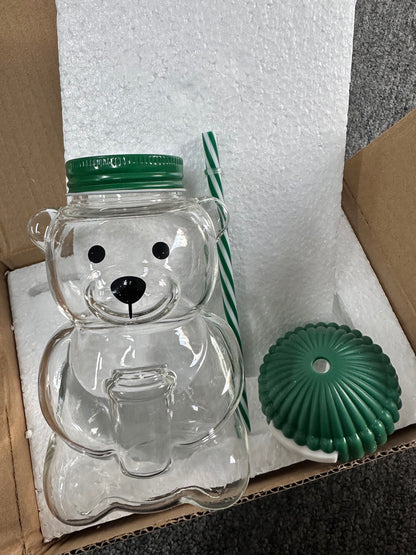Transparent Bear Shaped Coffee Mug, Cute Cartoon Bear Mug Glass Cup with Straw, Creative Milk Coffee Water Cup