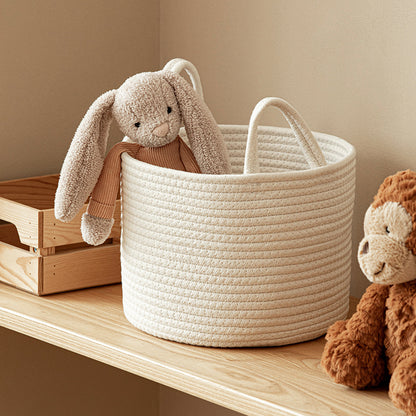 Solid White Laundry Basket For Home Organization Baby Toy Storage Cotton Rope Woven Sundries Organi 2