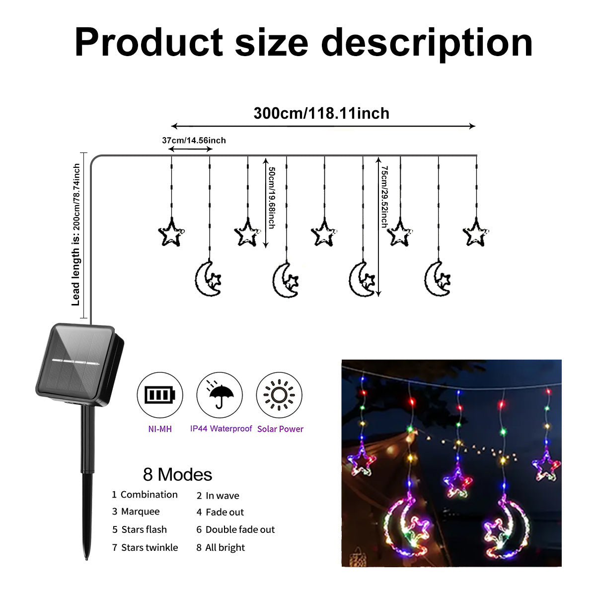 SolarPowered Stars And Moon Lights Waterproof Curtain String Lights For Outdoor Terraces Porches An