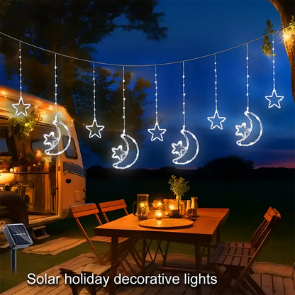 SolarPowered Stars And Moon Lights Waterproof Curtain String Lights For Outdoor Terraces Porches An