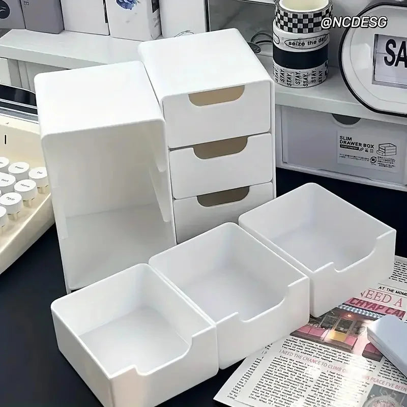 Plastic Cosmetic Storage Organizer, Multi Functional Storage Box with Drawers, Countertop Jewellery and Office Supplies