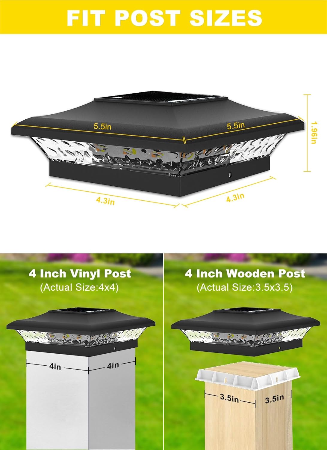 Waterproof Solar Post Lamp, Set for Outdoor Garden Fence, Landscape Pillar Head Light