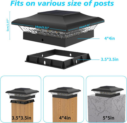 Waterproof Solar Post Lamp, Set for Outdoor Garden Fence, Landscape Pillar Head Light