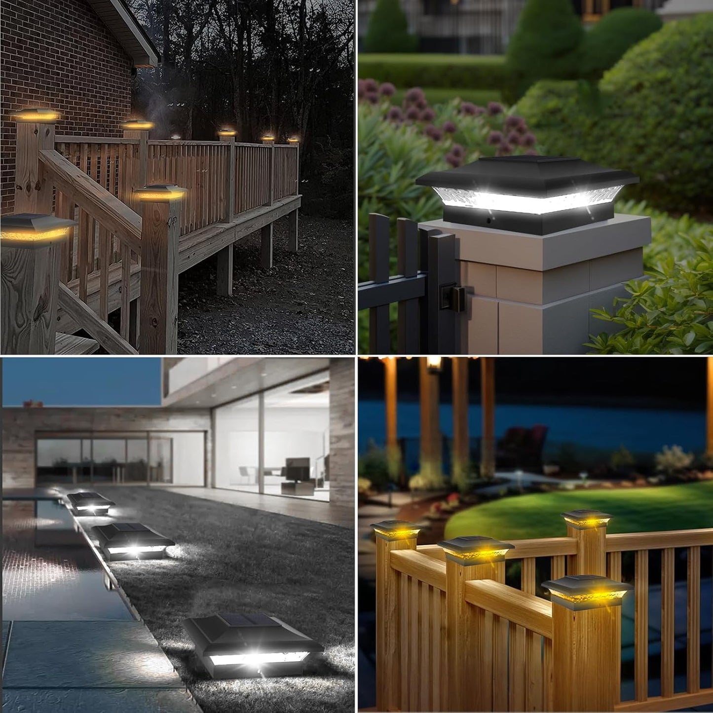 Waterproof Solar Post Lamp, Set for Outdoor Garden Fence, Landscape Pillar Head Light