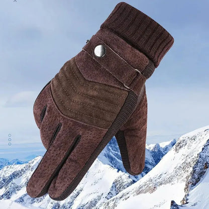 Men's Winter Gloves, Cycling Motorcycle Leather Touch Screen Windproof Warm Anti-Slip Insulation