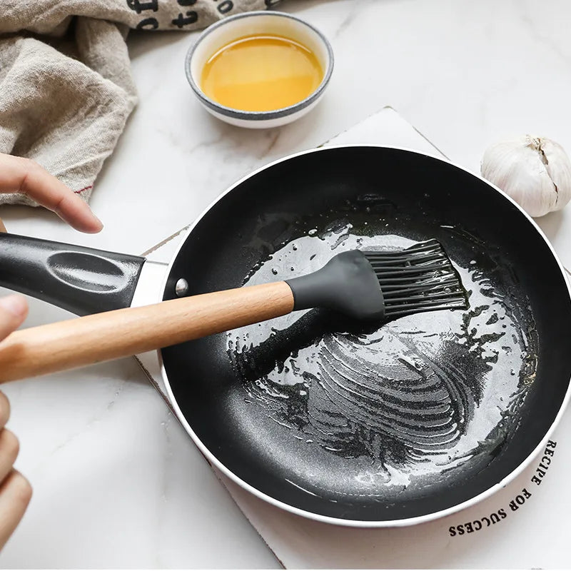 NonStick Cooking Tools  Mint Green Silicone Kitchen Utensils Set With Wooden Handle Utensil Holder  5