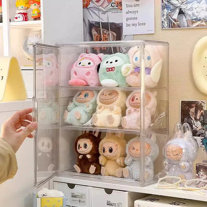 New Labubu Storage Box, Transparent Acrylic Display Boxes, Dustproof Doll Figure Organizer, Blind Box Cabinet Stand