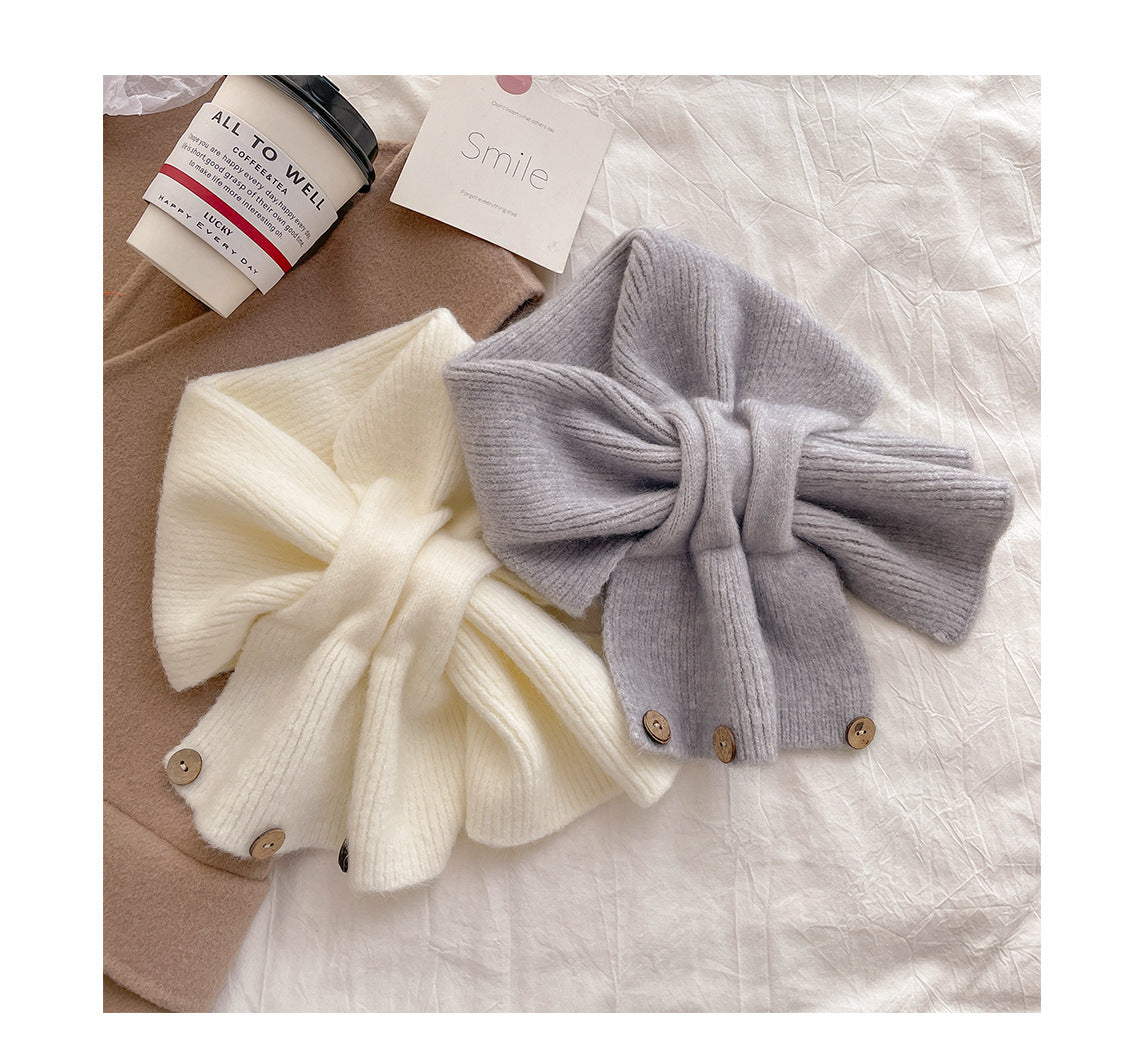 Short Womens Scarf Autumn And Winter Color Blocked Knitted Scarf Button Neck Warmer 2
